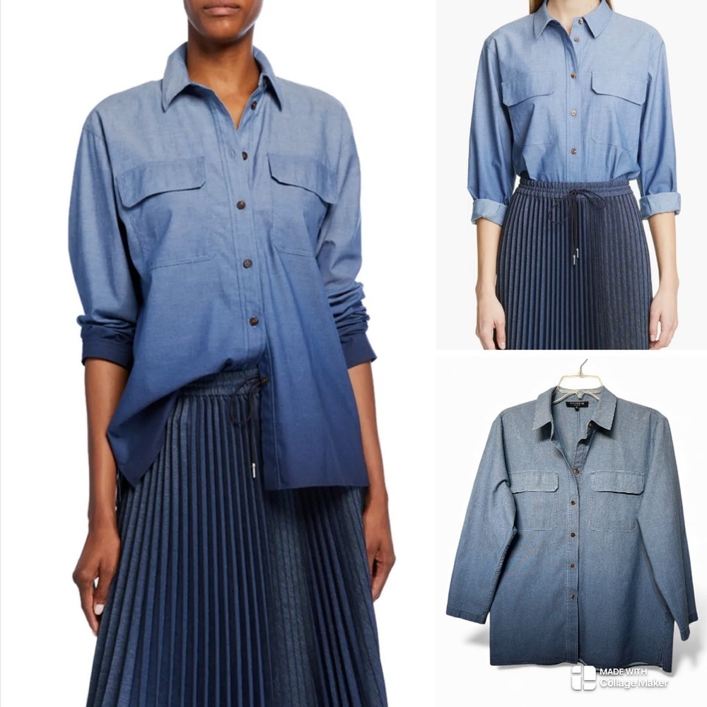 Lafayette 148 $498 Nicolina chambray Blue Ombre Button-Up Shirt